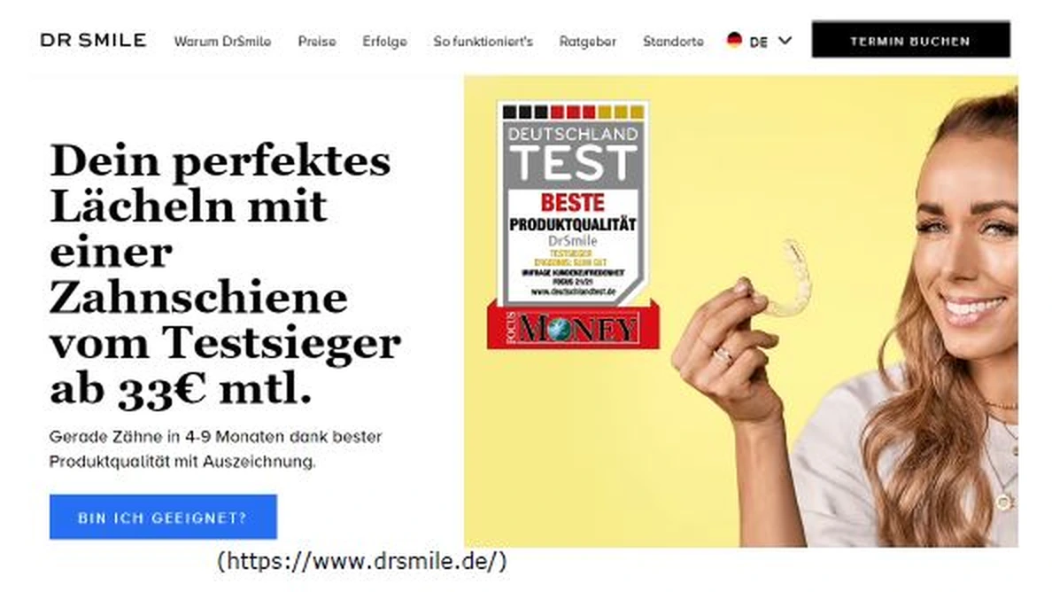 Werbeaussage „Dein perfektes Lächeln“ auf www.drsmile.de